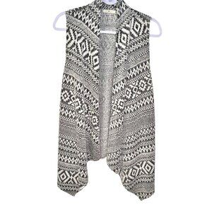 Lime & Chili Black & White Southwestern Pattern Rayon & Polyester Vest Large